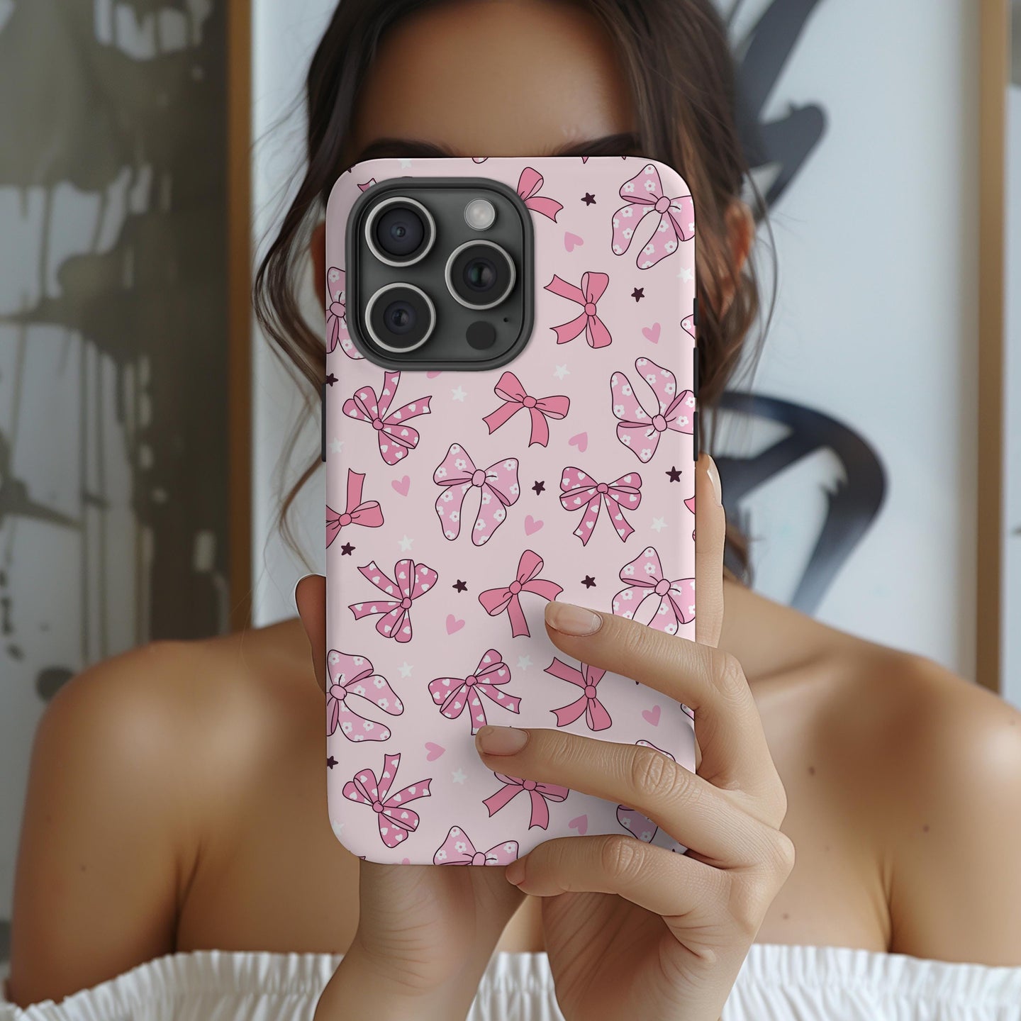 Custom Pink Bow phone case iphone 16, 15, 14, 13 Pro Max, MAGSAFE tough Iphone case coquette, preppy personalized phone case trendy girly